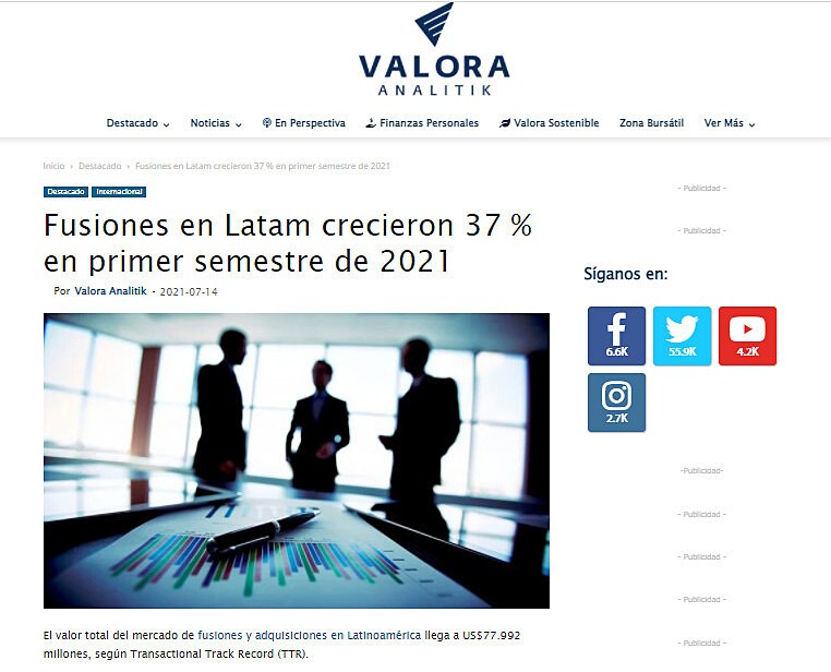 Fusiones en Latam crecieron 37 % en primer semestre de 2021